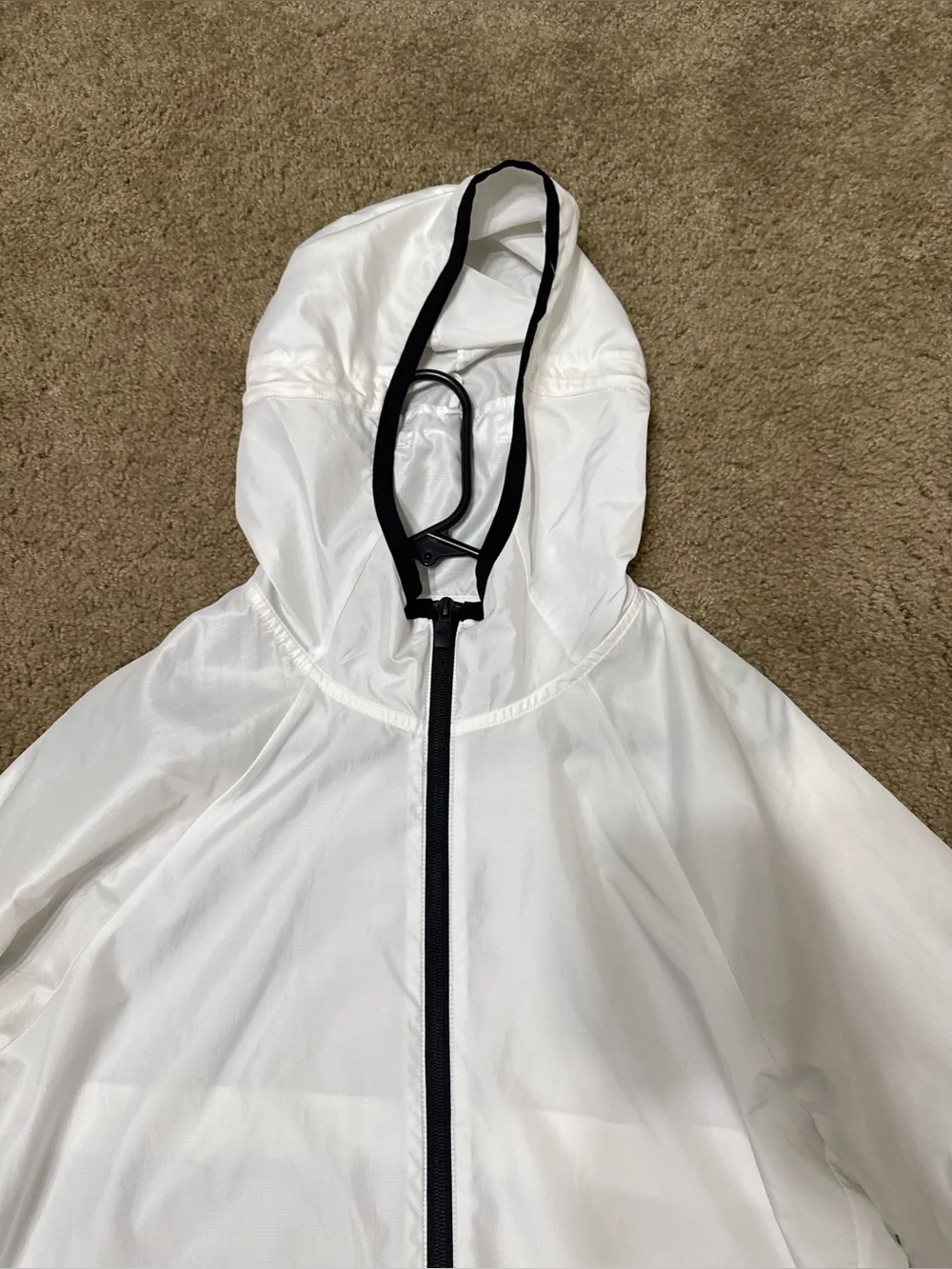 Men's Adidas White Hooded Windbreaker Jacket with Black Trim
